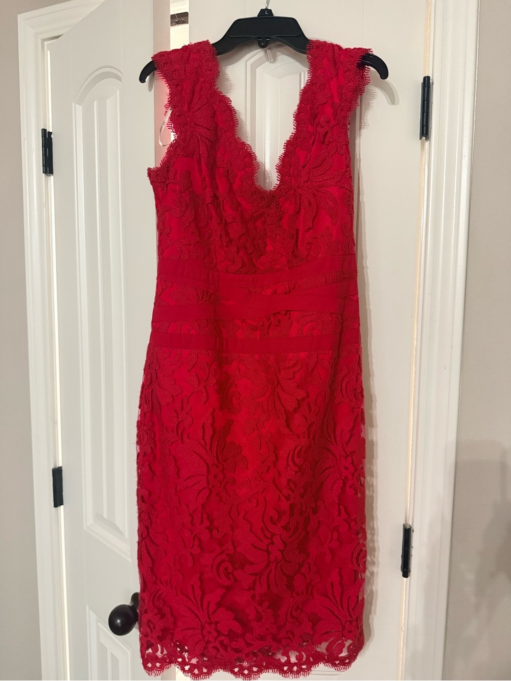 Tadashi Shoji Red Lace Midi Sheath Dress